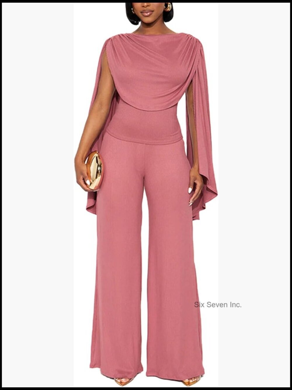 Women's 2 Piece Outfit Cowl Neck Top Wide Leg Pants Lounge Set